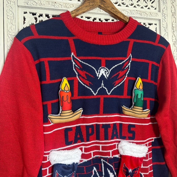Washington Capitols NHL Christmas Sweater Candles Stockings Mens Small - Picture 2 of 7